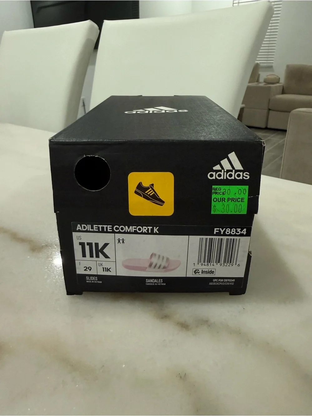 Girl’s Adidas Pink and White Adilette Comfort K Slide